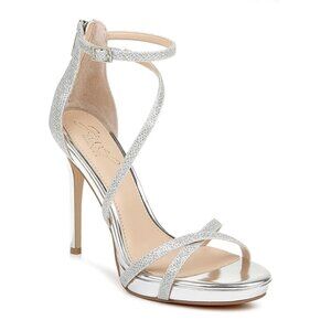 Badgley Mischka Galen Silver Glitter Stiletto Heels Sandals US 6 Prom Wedding